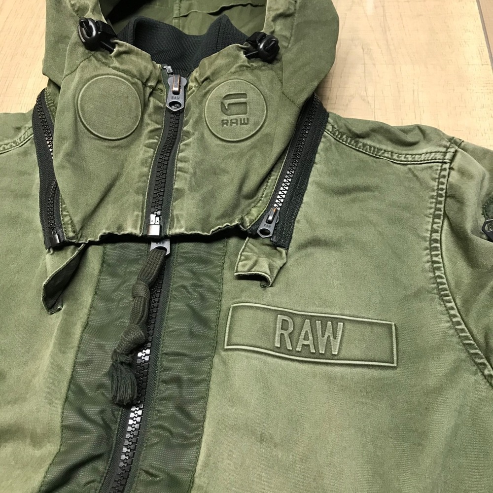G Star Raw Bomber Jacket Mens Size S Green Submarine HDD Military Hooded Patches - Picture 5 of 16